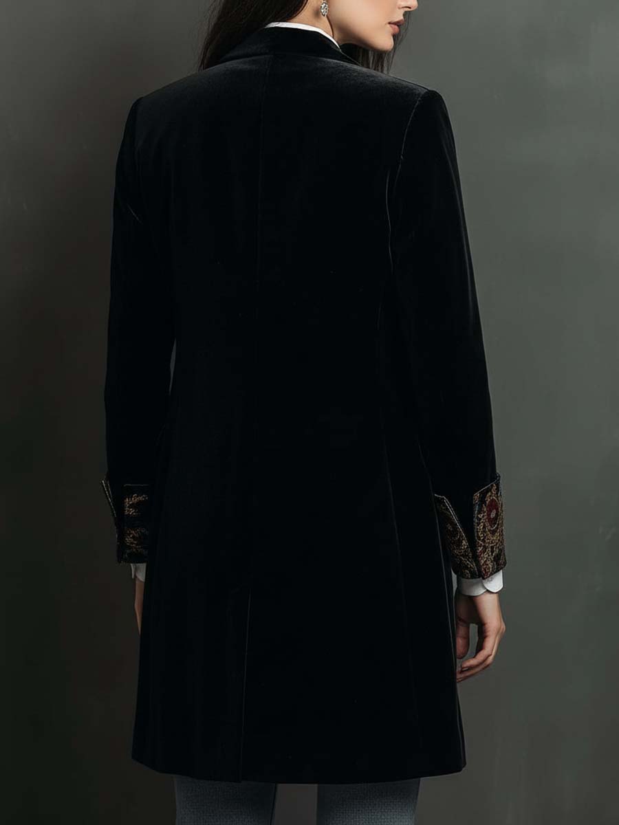 Leontine | Fitted Black Baroque Print Blazer