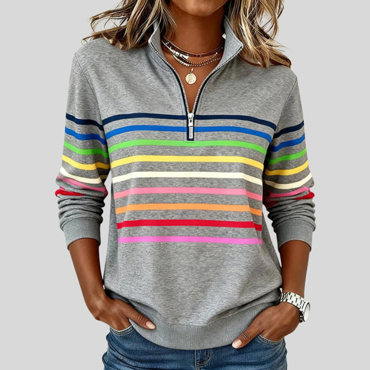 Prismette | Colorful Striped Half-Zip Sweatshirt