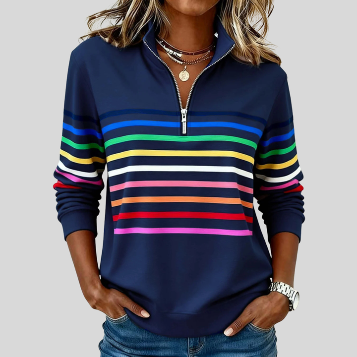 Prismette | Colorful Striped Half-Zip Sweatshirt