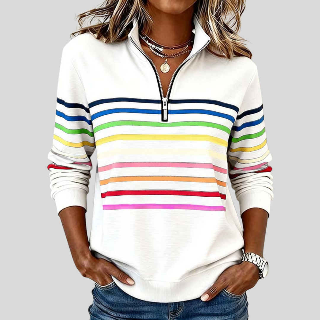 Prismette | Colorful Striped Half-Zip Sweatshirt