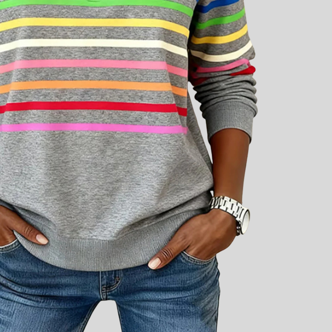 Prismette | Colorful Striped Half-Zip Sweatshirt