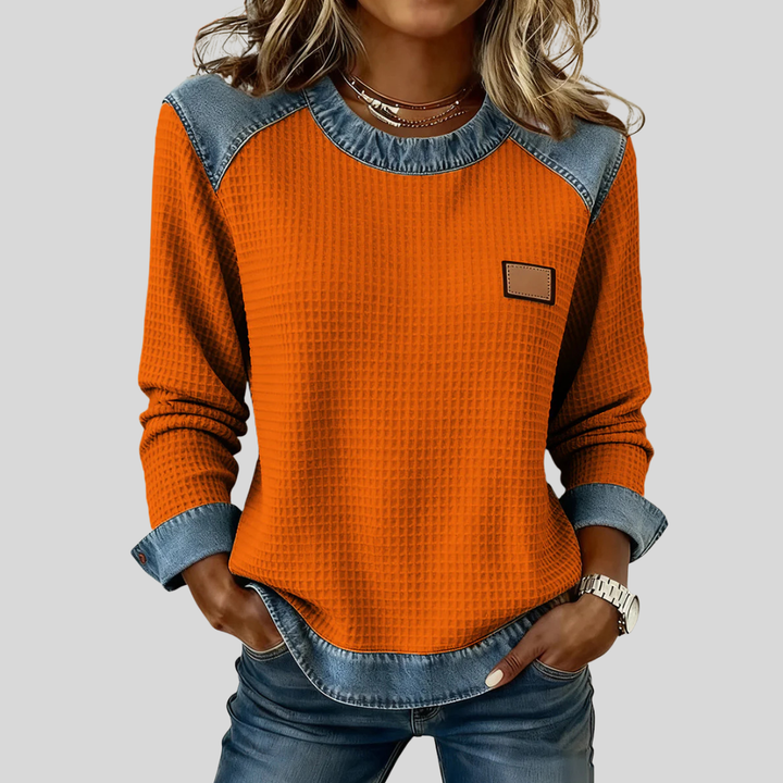 Delancine | Patchwork Sweatshirt in Honeycomb Fabric