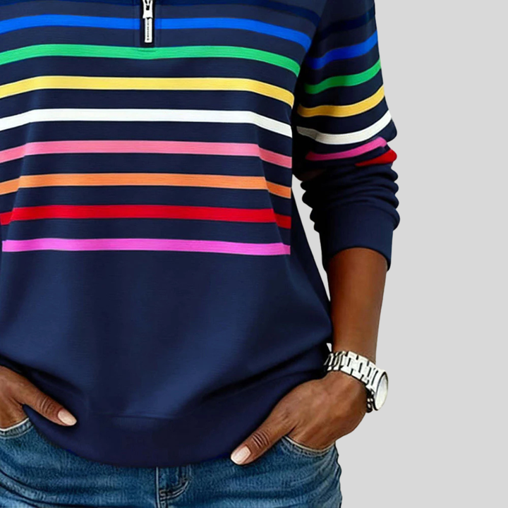 Prismette | Colorful Striped Half-Zip Sweatshirt
