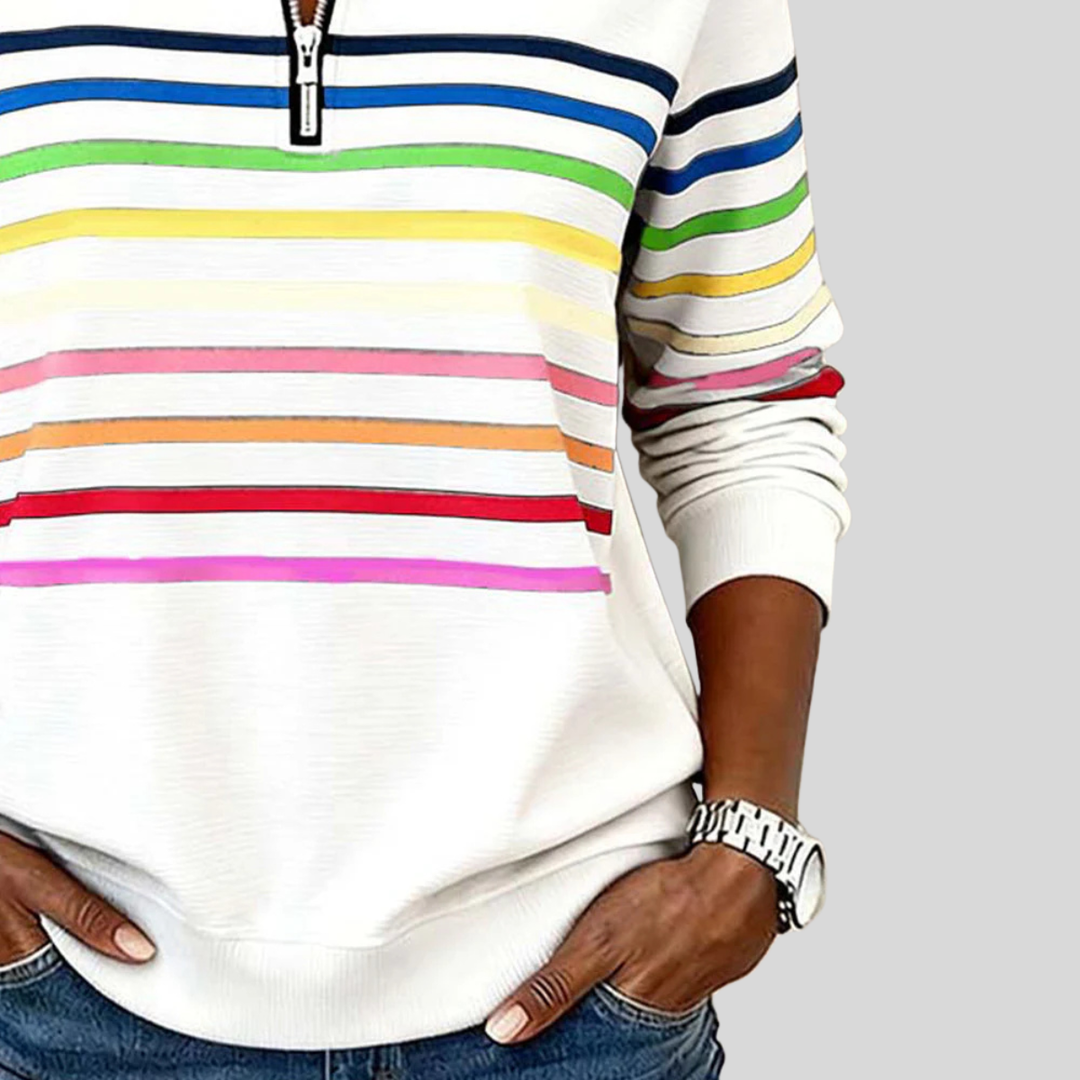 Prismette | Colorful Striped Half-Zip Sweatshirt