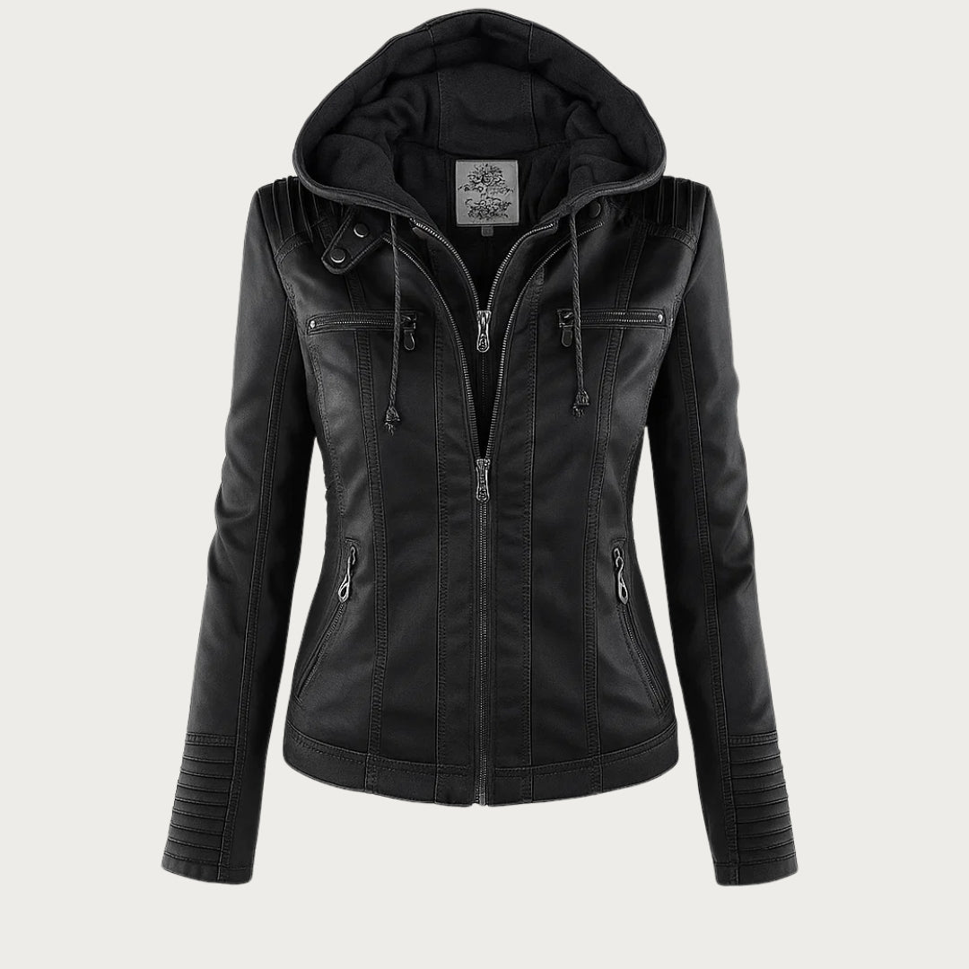 Cordelia - Elegant Hooded Biker Jacket