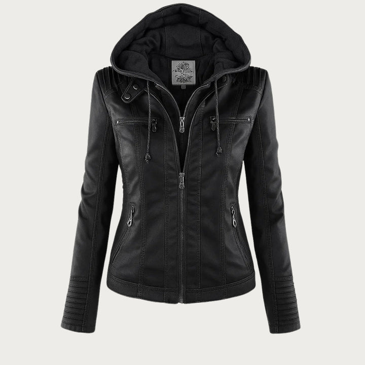 Cordelia - Elegant Hooded Biker Jacket