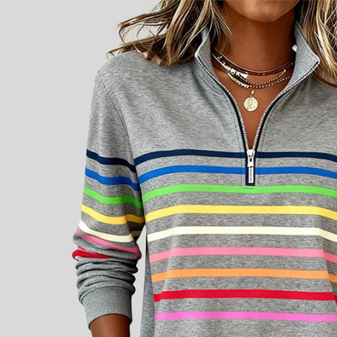 Prismette | Colorful Striped Half-Zip Sweatshirt