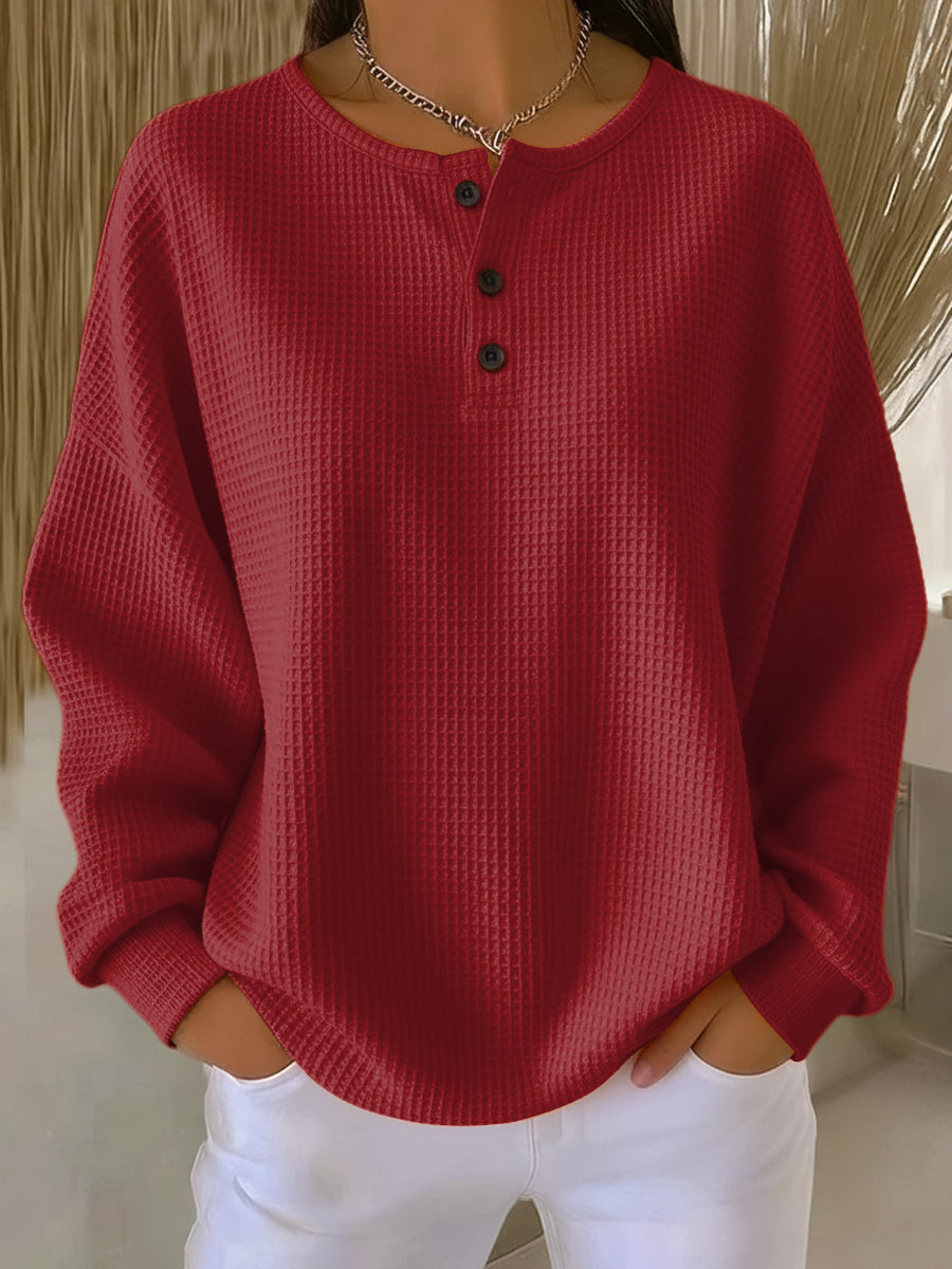 Bregje | Cozy Henley Sweatshirt with Waffle Texture