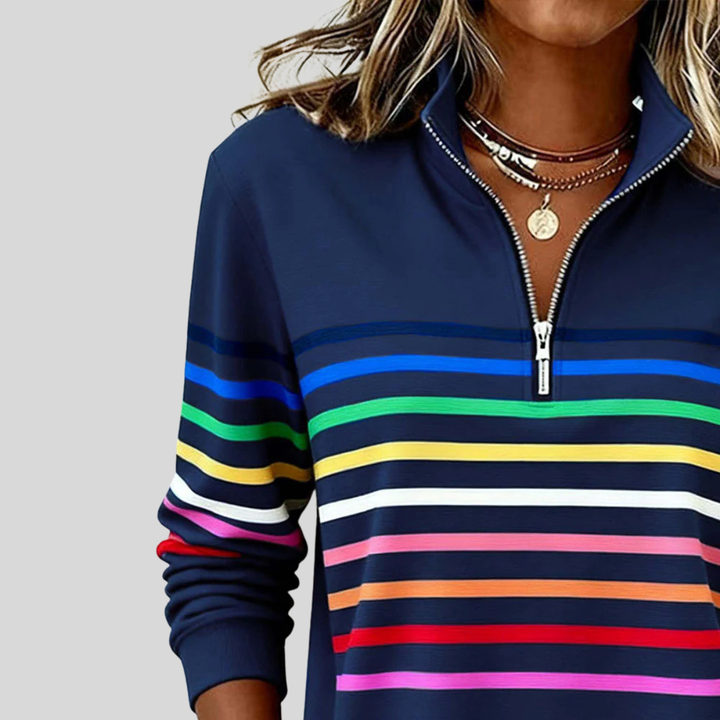 Prismette | Colorful Striped Half-Zip Sweatshirt