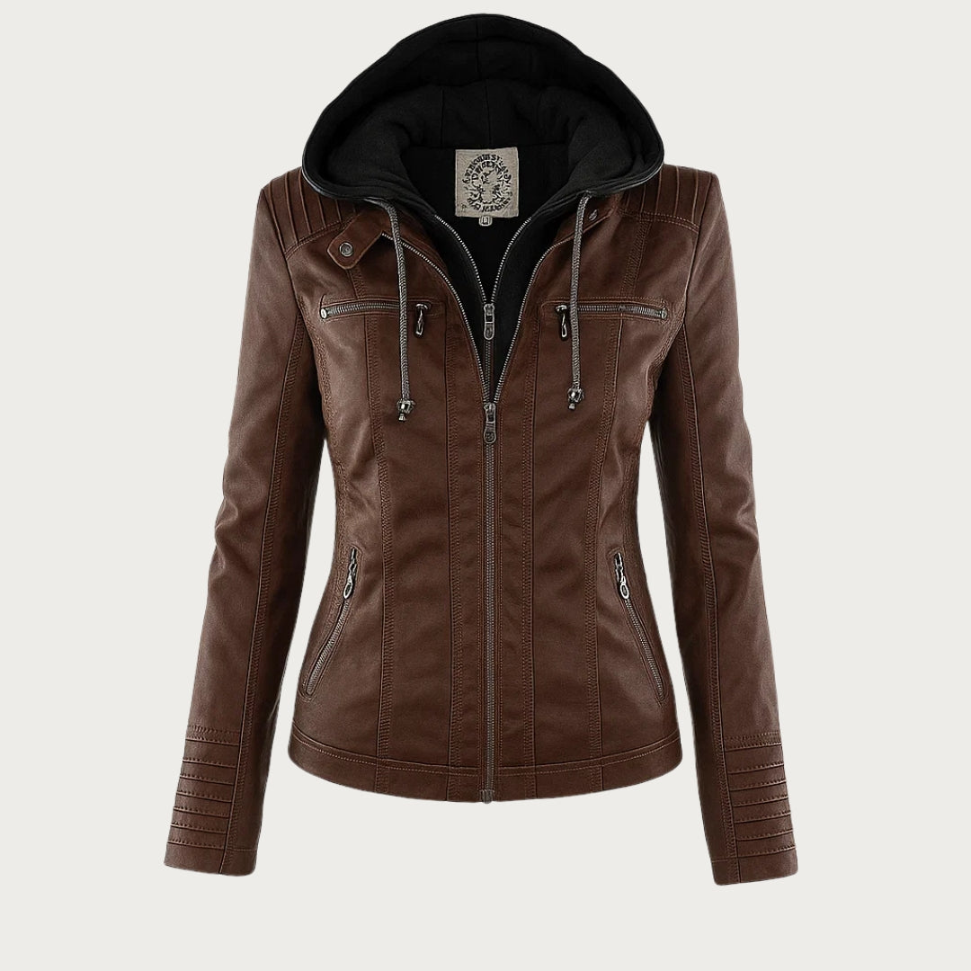 Cordelia - Elegant Hooded Biker Jacket