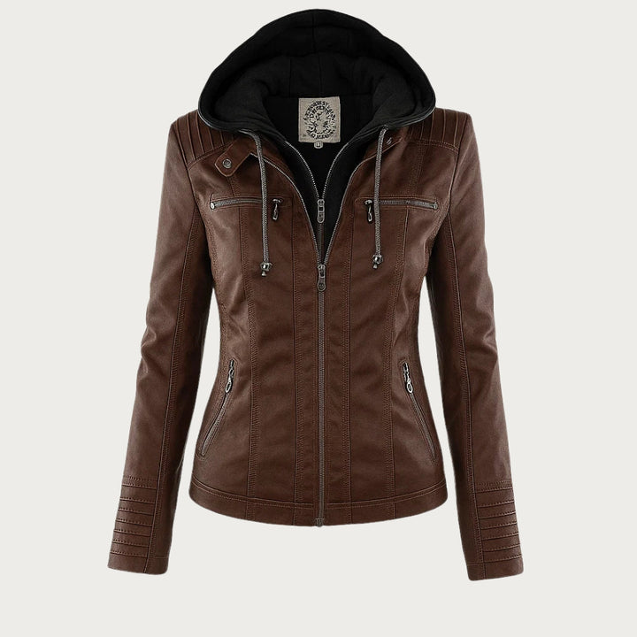 Cordelia - Elegant Hooded Biker Jacket