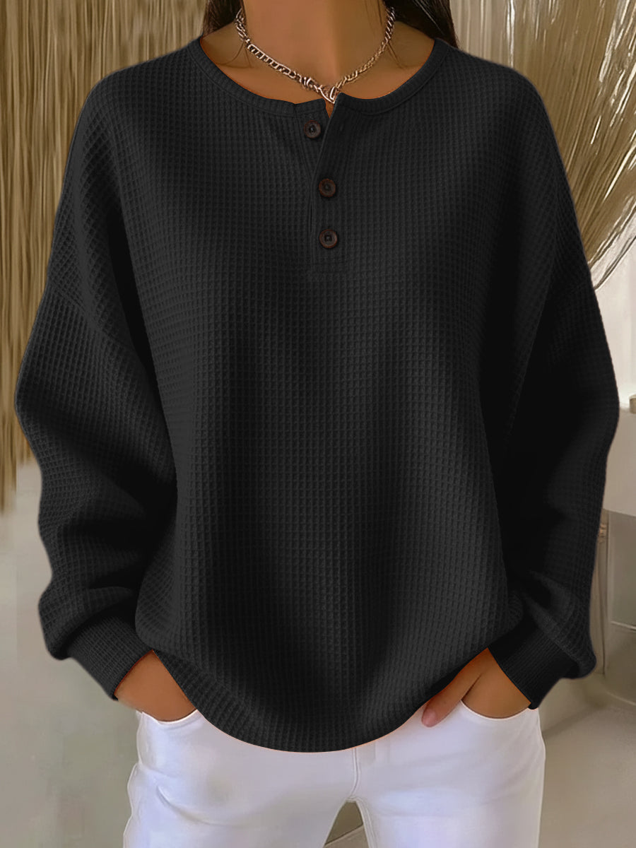 Bregje | Cozy Henley Sweatshirt with Waffle Texture