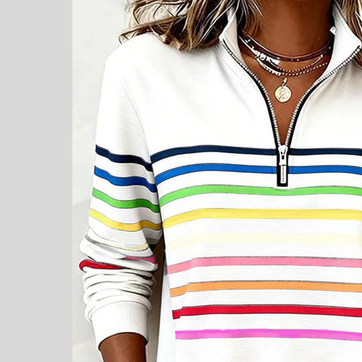 Prismette | Colorful Striped Half-Zip Sweatshirt