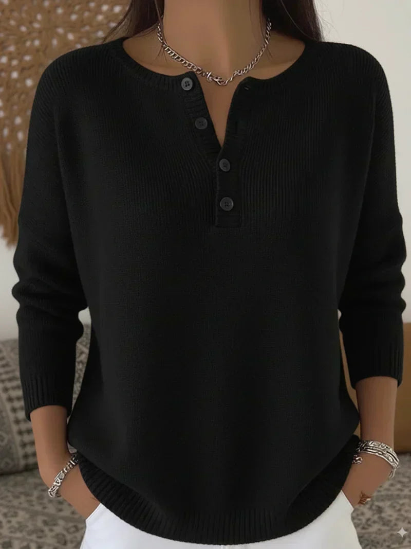 Grietje | Henley Knitted Sweater with Buttons