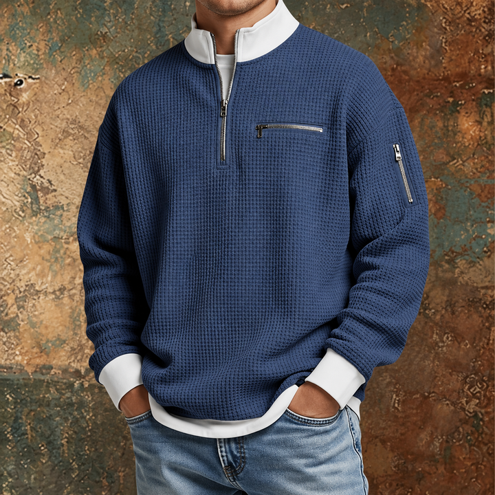 Men's Sweater | Waffle Knit Sweater with Half Zip