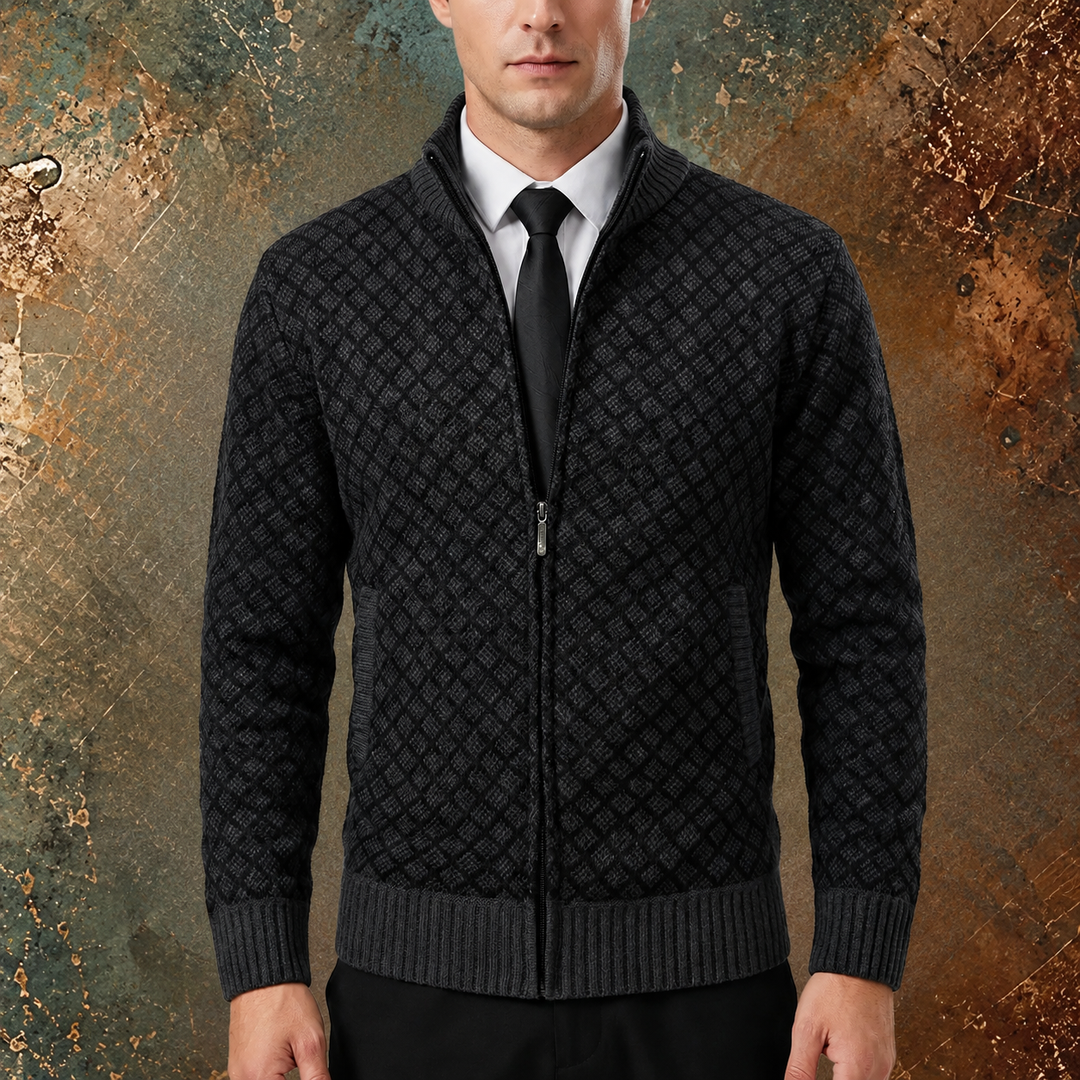 Knitted men's sweater | Knitted cardigan with zipper and high collar