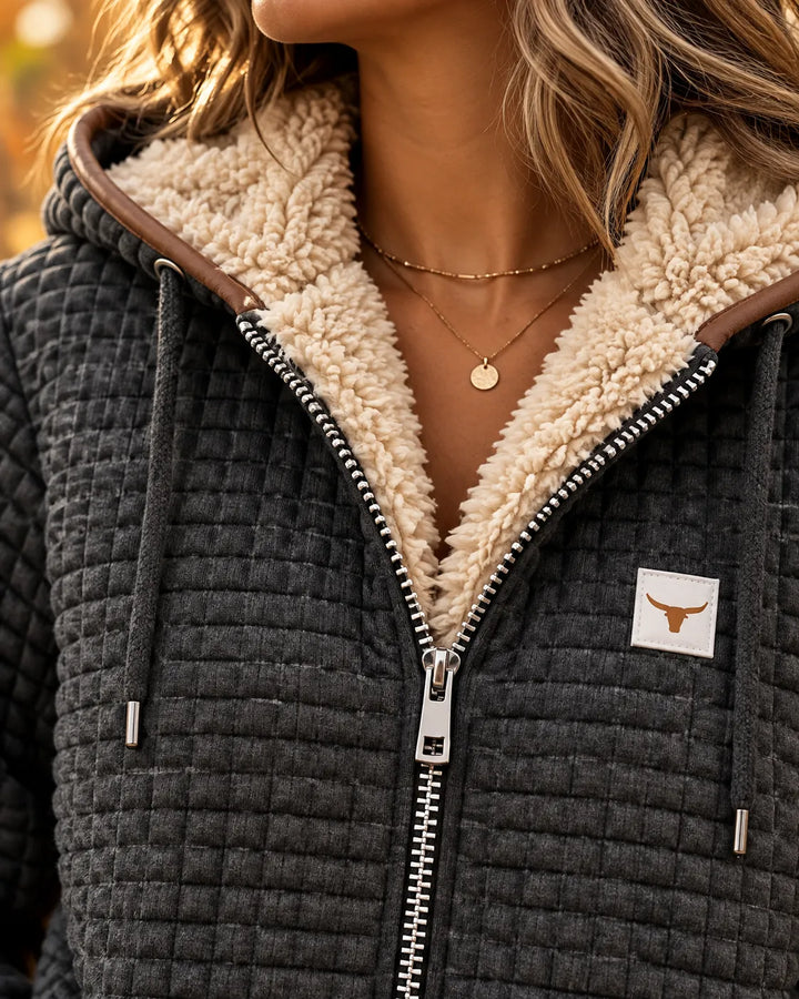 BETH | Sherpa-lined quilted zip-up hooded jacket