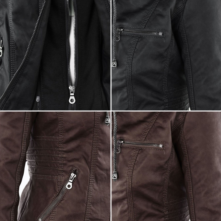Cordelia - Elegant Hooded Biker Jacket