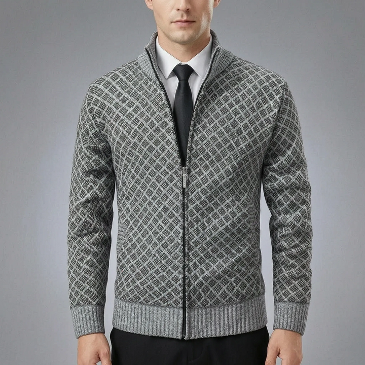 Knitted men's sweater | Knitted cardigan with zipper and high collar