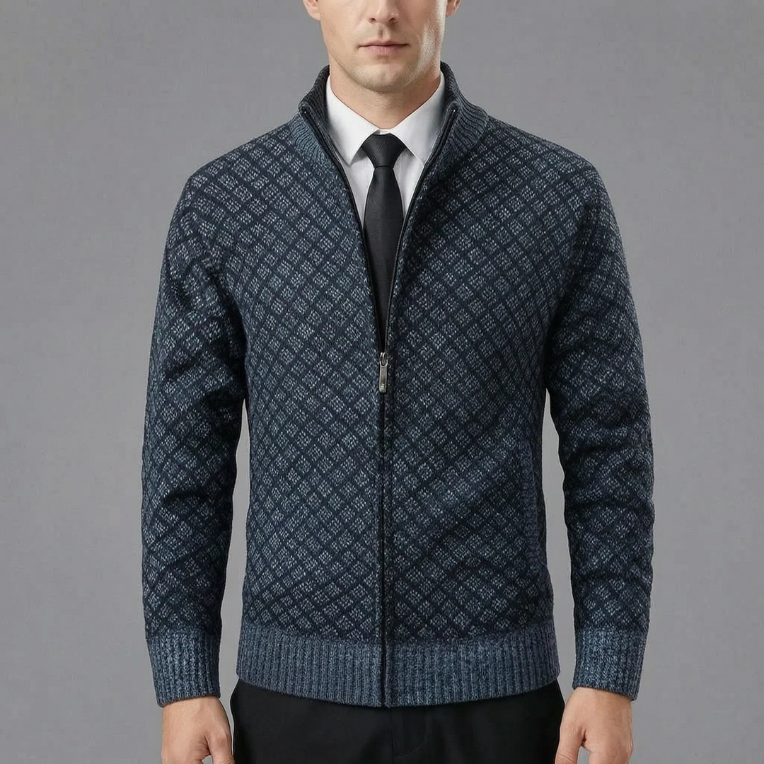 Knitted men's sweater | Knitted cardigan with zipper and high collar