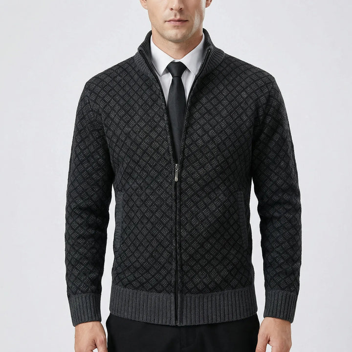 Knitted men's sweater | Knitted cardigan with zipper and high collar