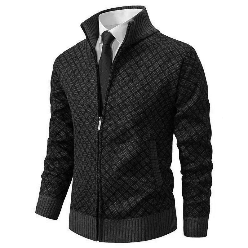 Knitted men's sweater | Knitted cardigan with zipper and high collar