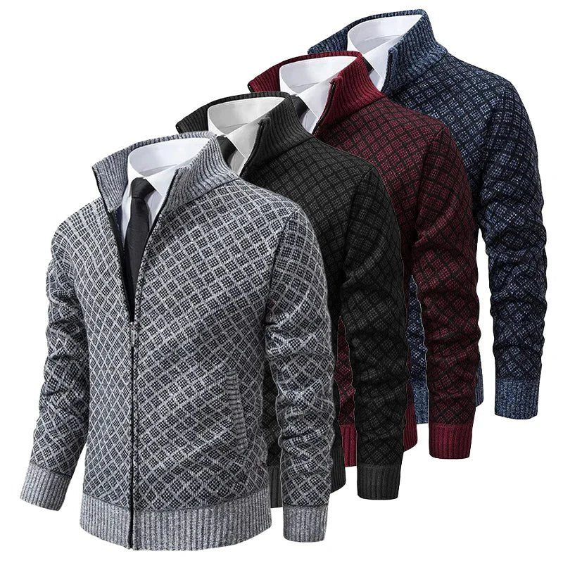 Knitted men's sweater | Knitted cardigan with zipper and high collar