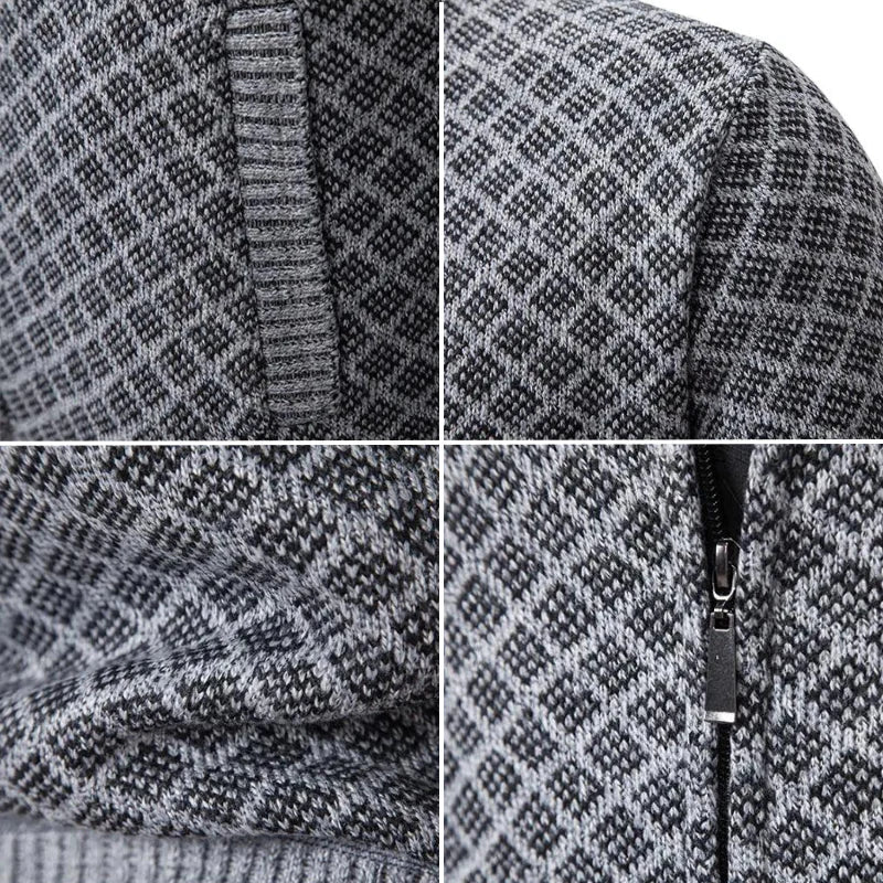 Knitted men's sweater | Knitted cardigan with zipper and high collar