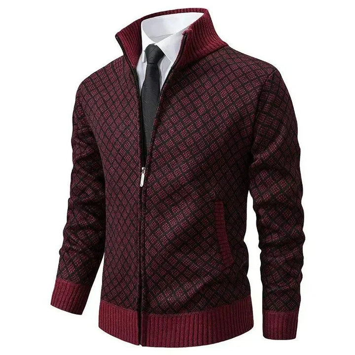 Knitted men's sweater | Knitted cardigan with zipper and high collar