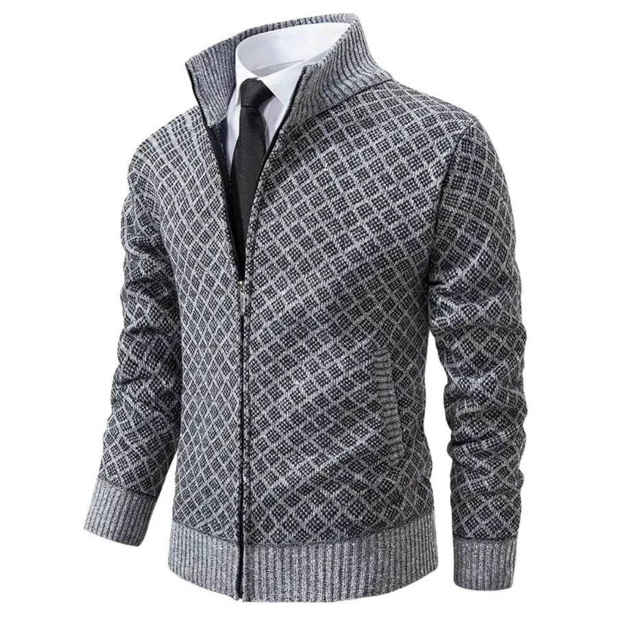 Knitted men's sweater | Knitted cardigan with zipper and high collar