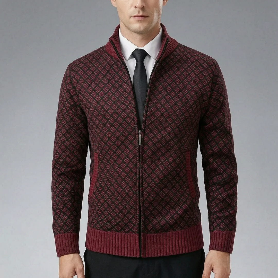 Knitted men's sweater | Knitted cardigan with zipper and high collar