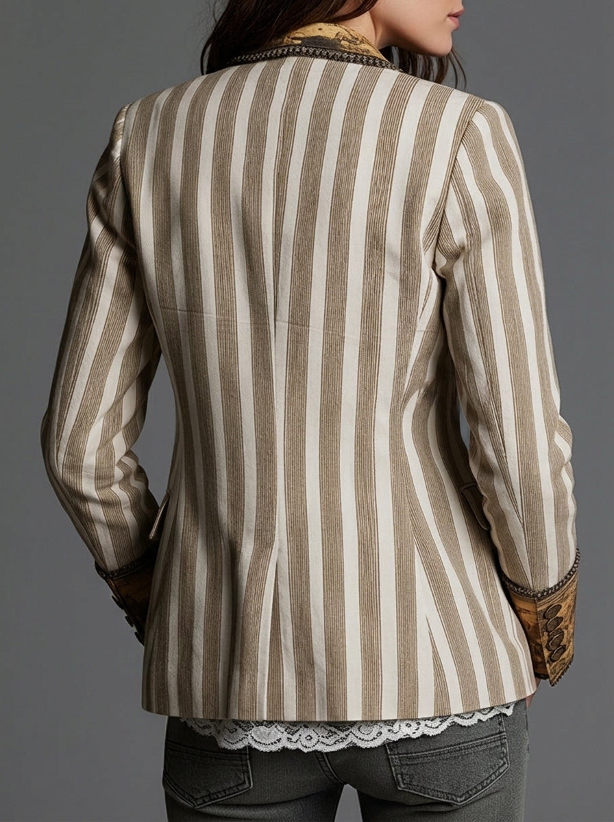 Sara - Bohemian Striped Blazer with Printed Collar