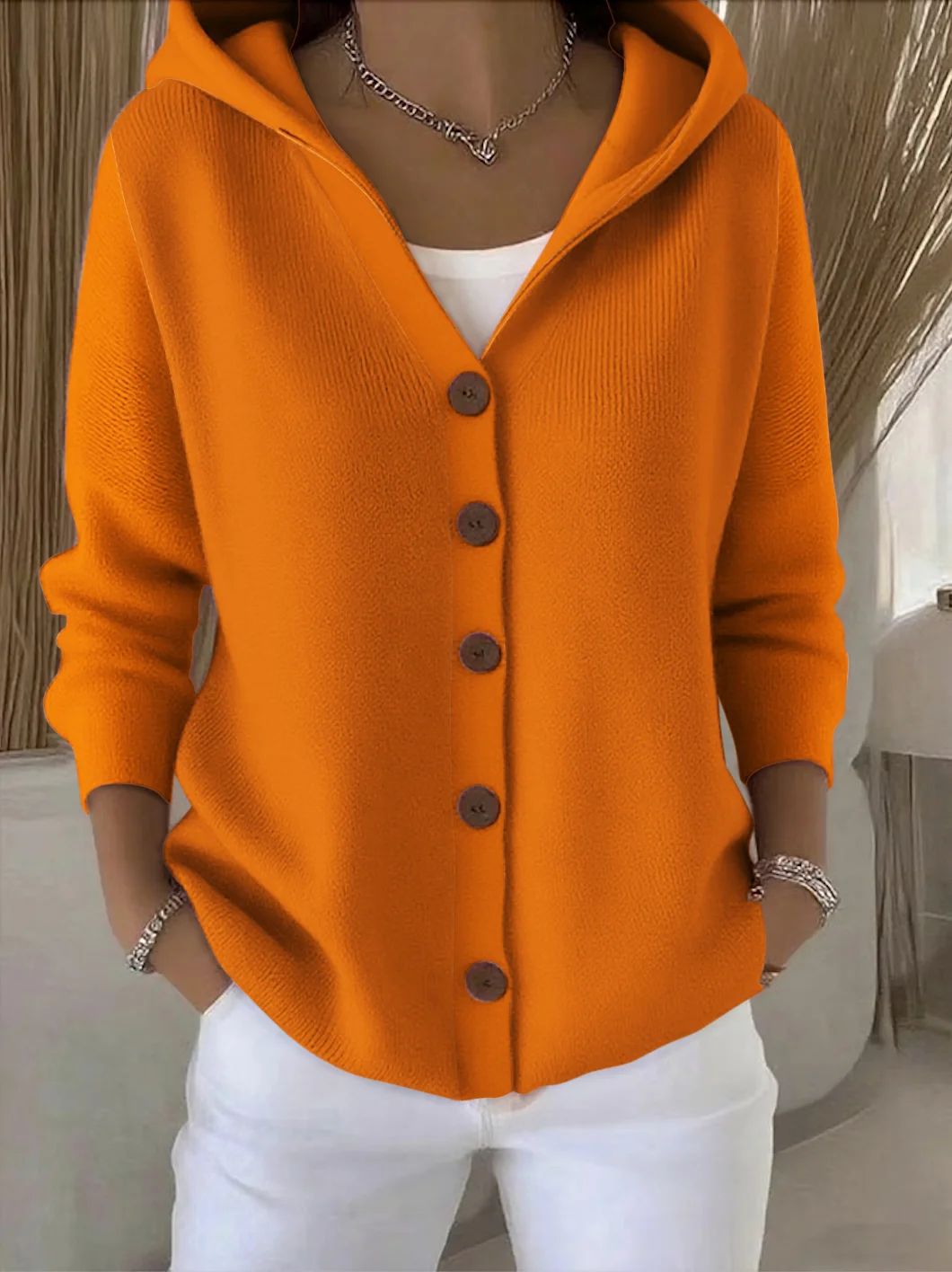 Merel | Knitted cardigan with hood and buttons