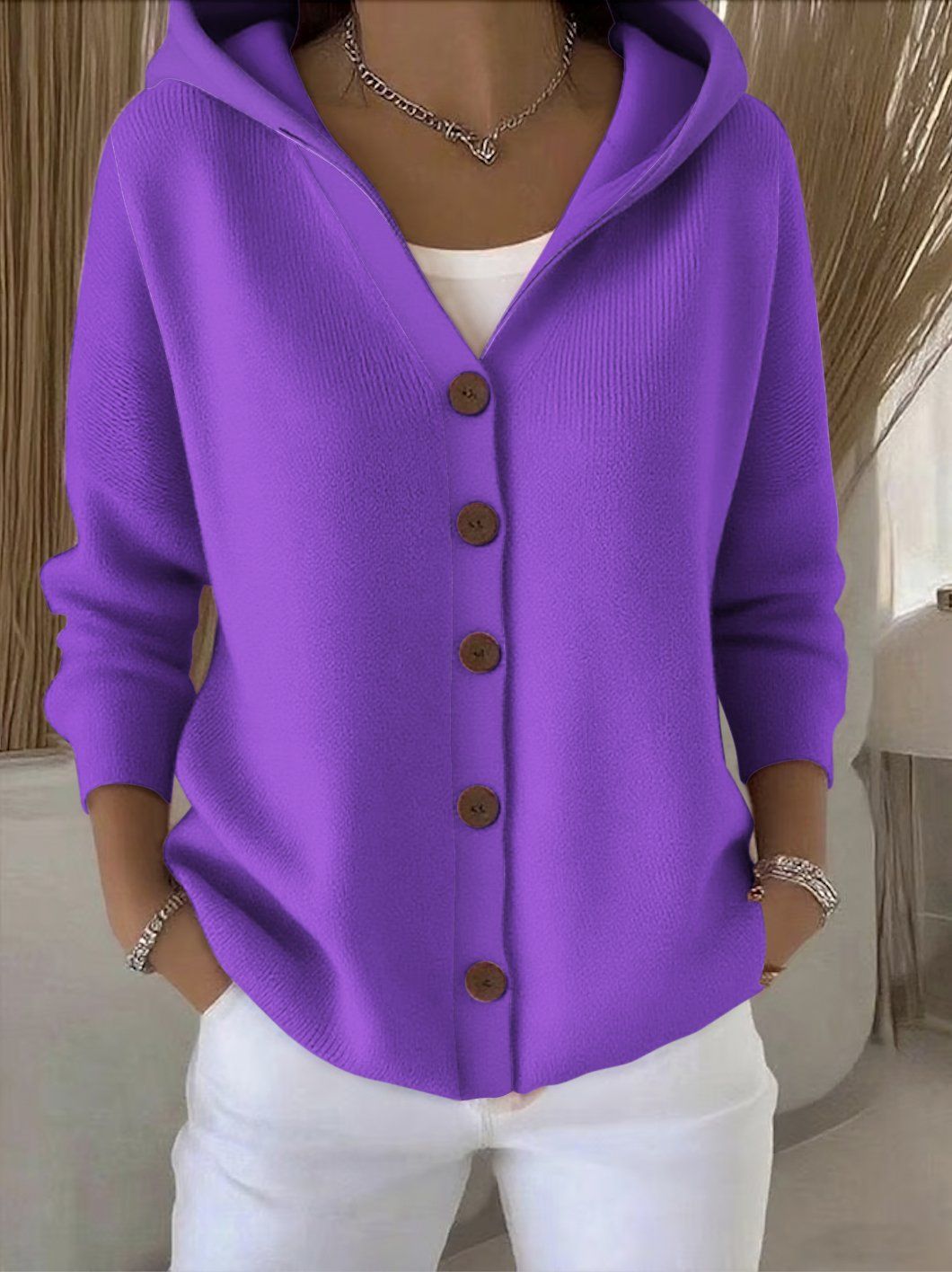 Merel | Knitted cardigan with hood and buttons