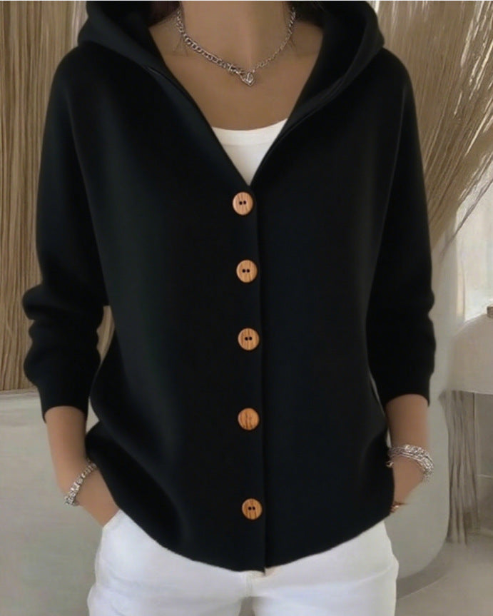 Merel | Knitted cardigan with hood and buttons