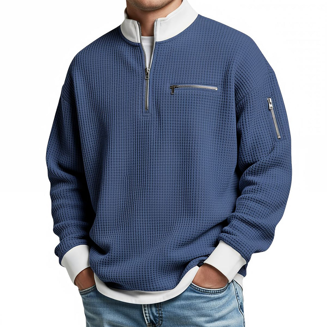 Men's Sweater | Waffle Knit Sweater with Half Zip