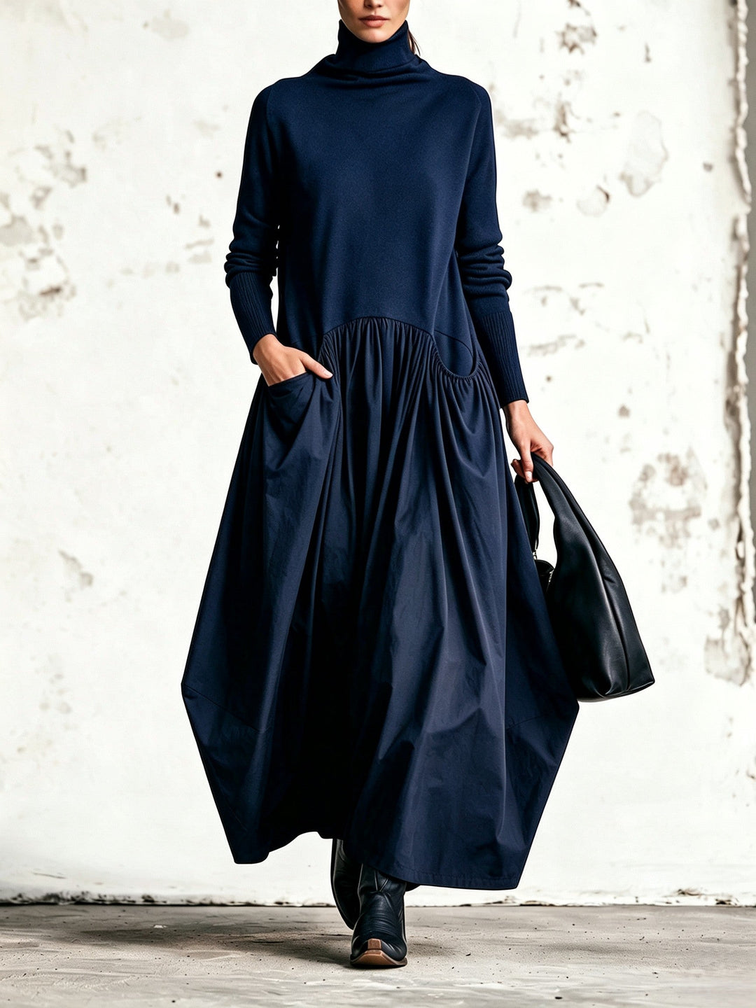 Ilaria | Oversized High Neck Maxi Dress with Pockets