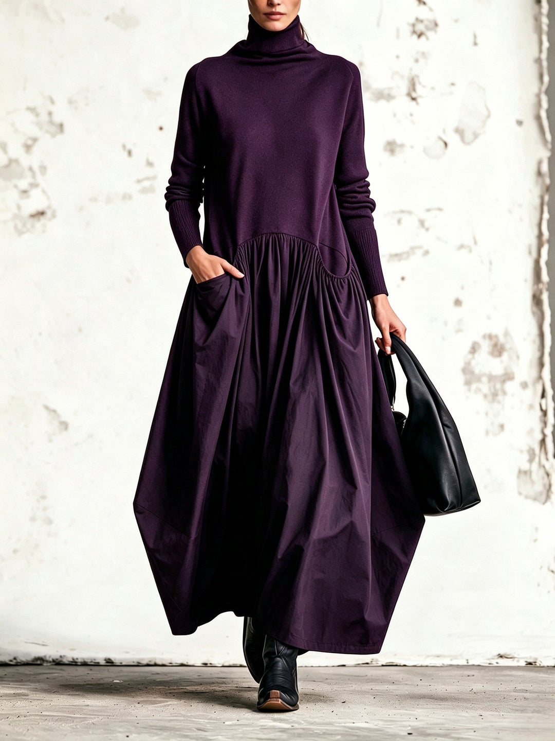 Ilaria | Oversized High Neck Maxi Dress with Pockets