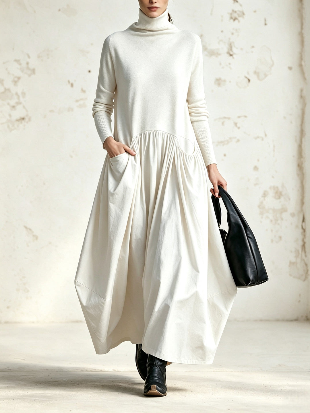 Ilaria | Oversized High Neck Maxi Dress with Pockets