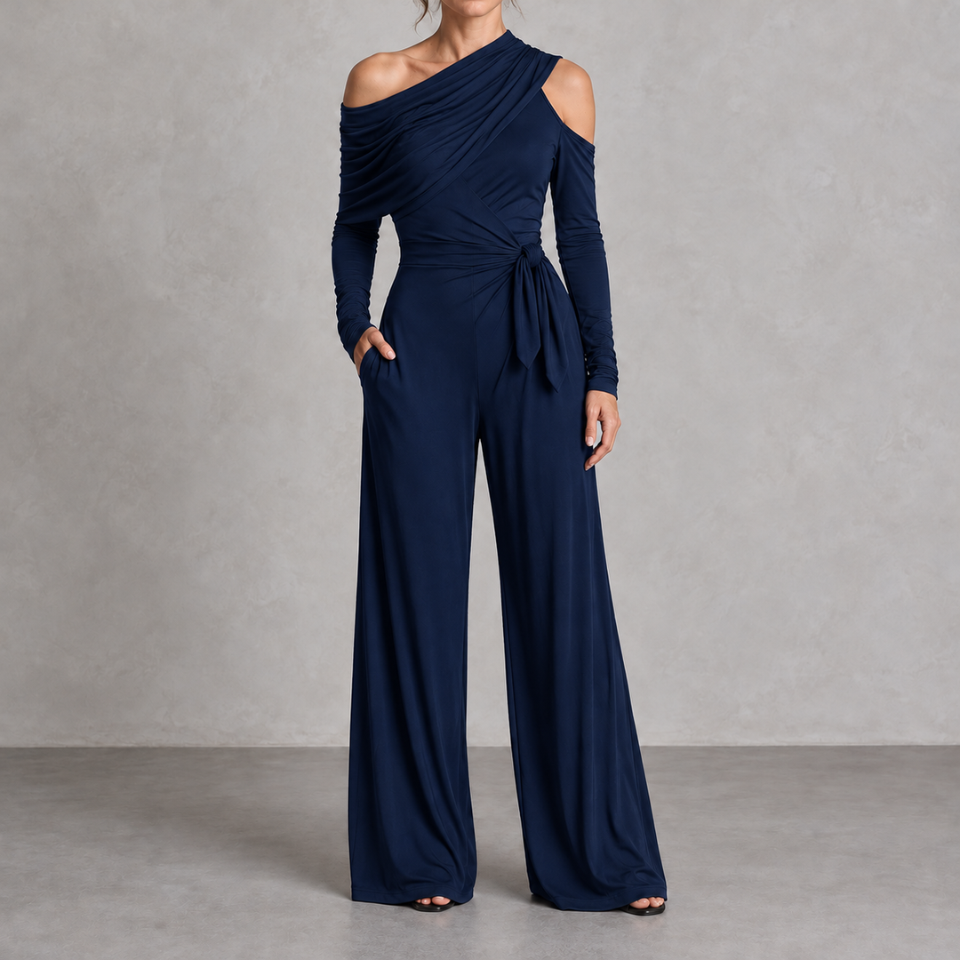 Adelisa | One-Shoulder Jumpsuit with Side Knot and Wide Pants