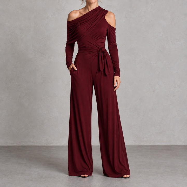 Adelisa | One-Shoulder Jumpsuit with Side Knot and Wide Pants