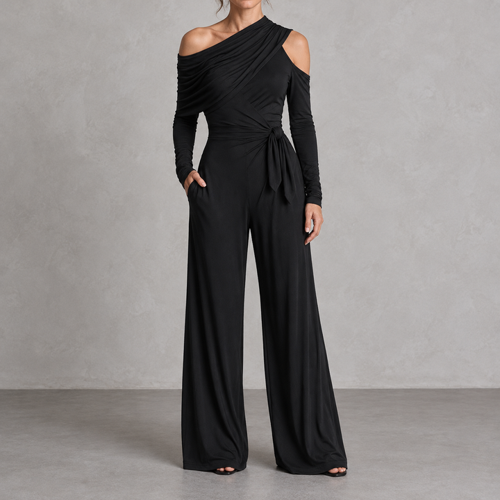 Adelisa | One-Shoulder Jumpsuit with Side Knot and Wide Pants