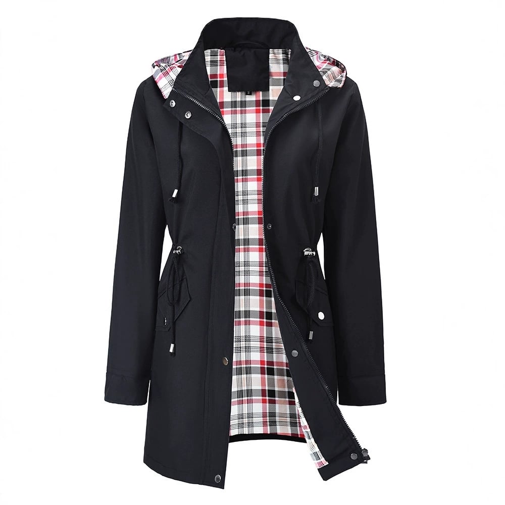 Hazel - Hooded Check-Lined Rain Jacket
