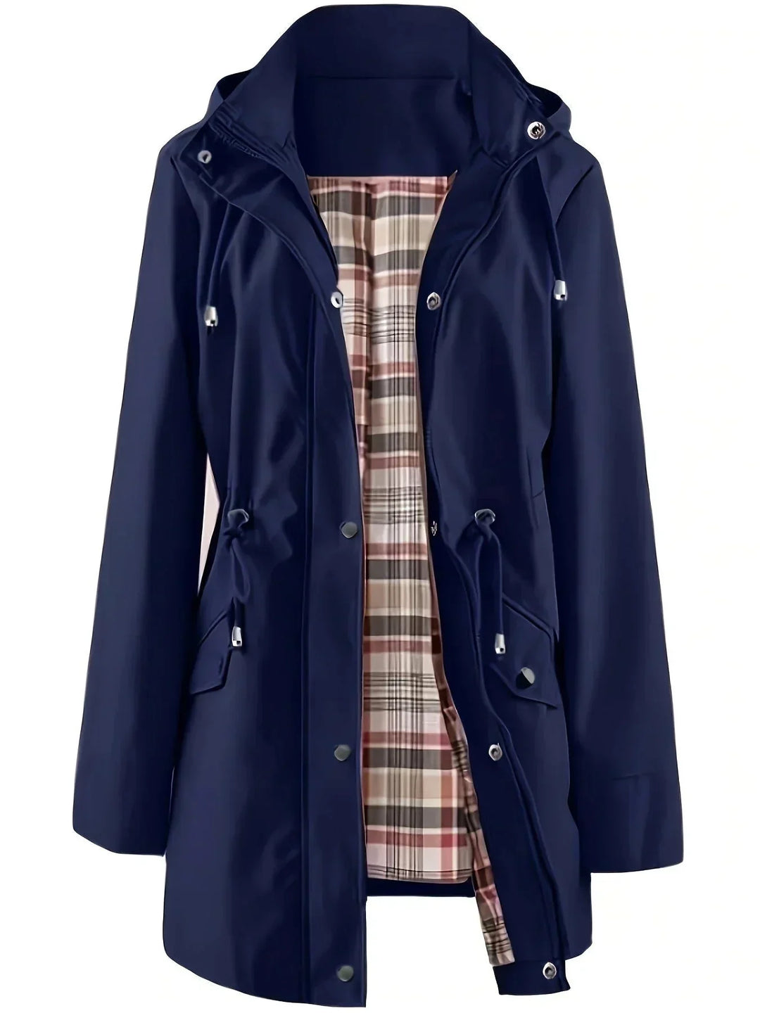 Clara - Hooded Check-Lined Rain Jacket