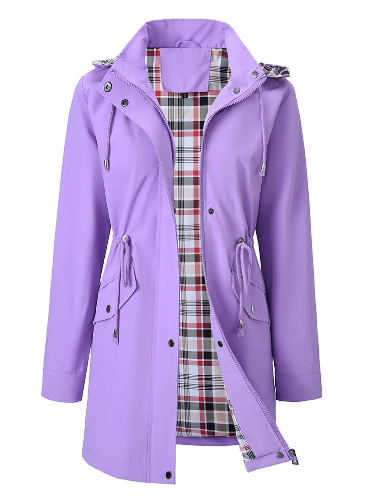 Clara - Hooded Check-Lined Rain Jacket