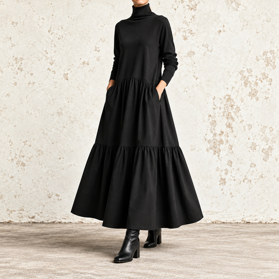 Carolina | High Neck Maxi Dress with Two-Tier Skirt