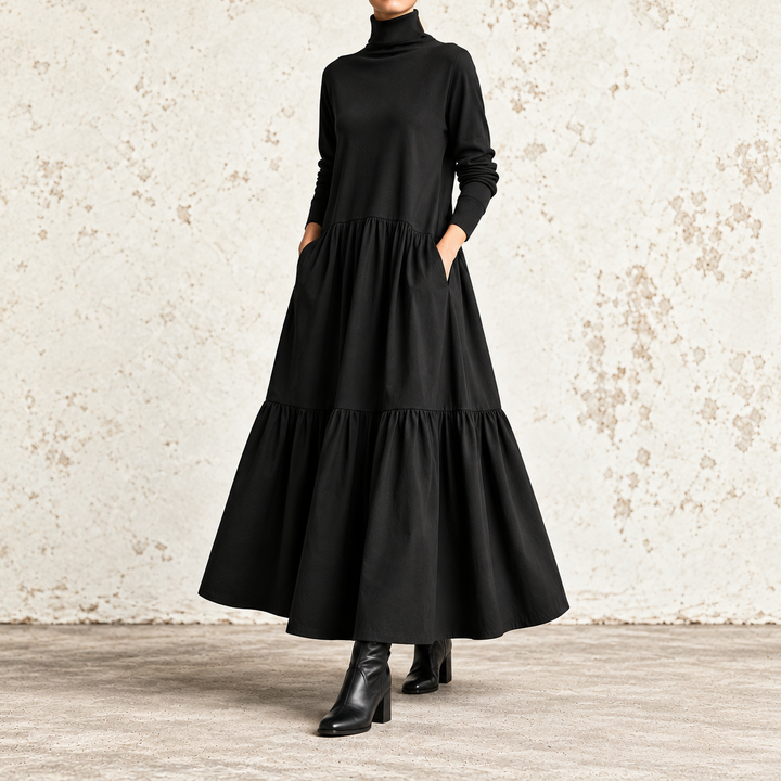 Carolina | High Neck Maxi Dress with Two-Tier Skirt
