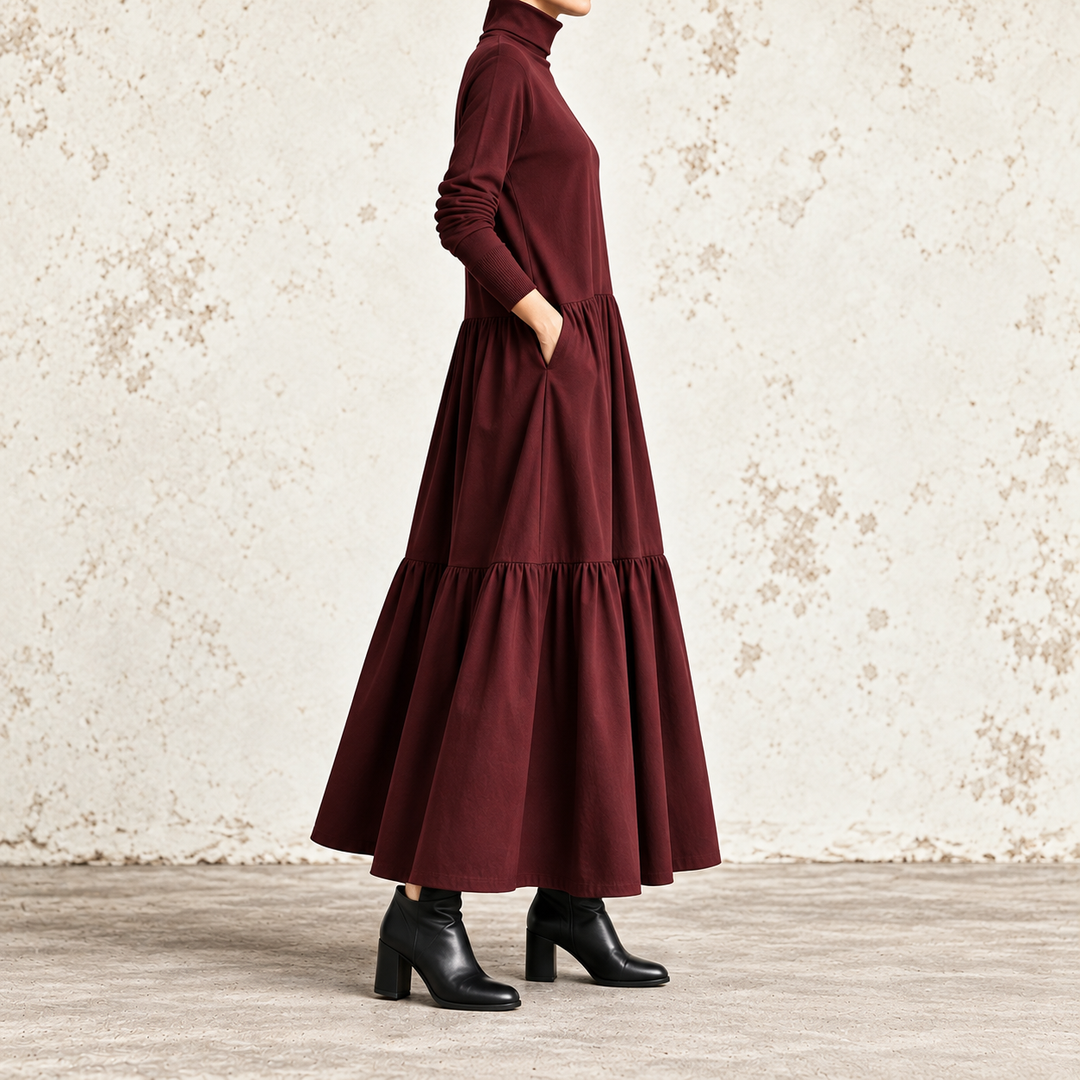 Carolina | High Neck Maxi Dress with Two-Tier Skirt