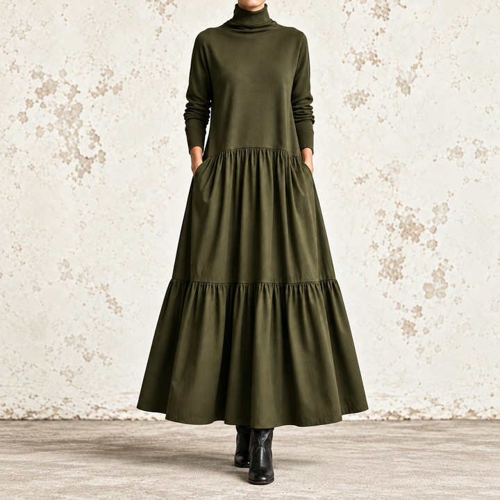 Carolina | High Neck Maxi Dress with Two-Tier Skirt