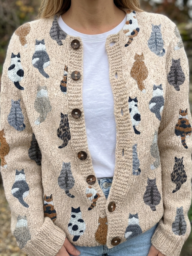 Marianne | Cozy Cat Print Cardigan